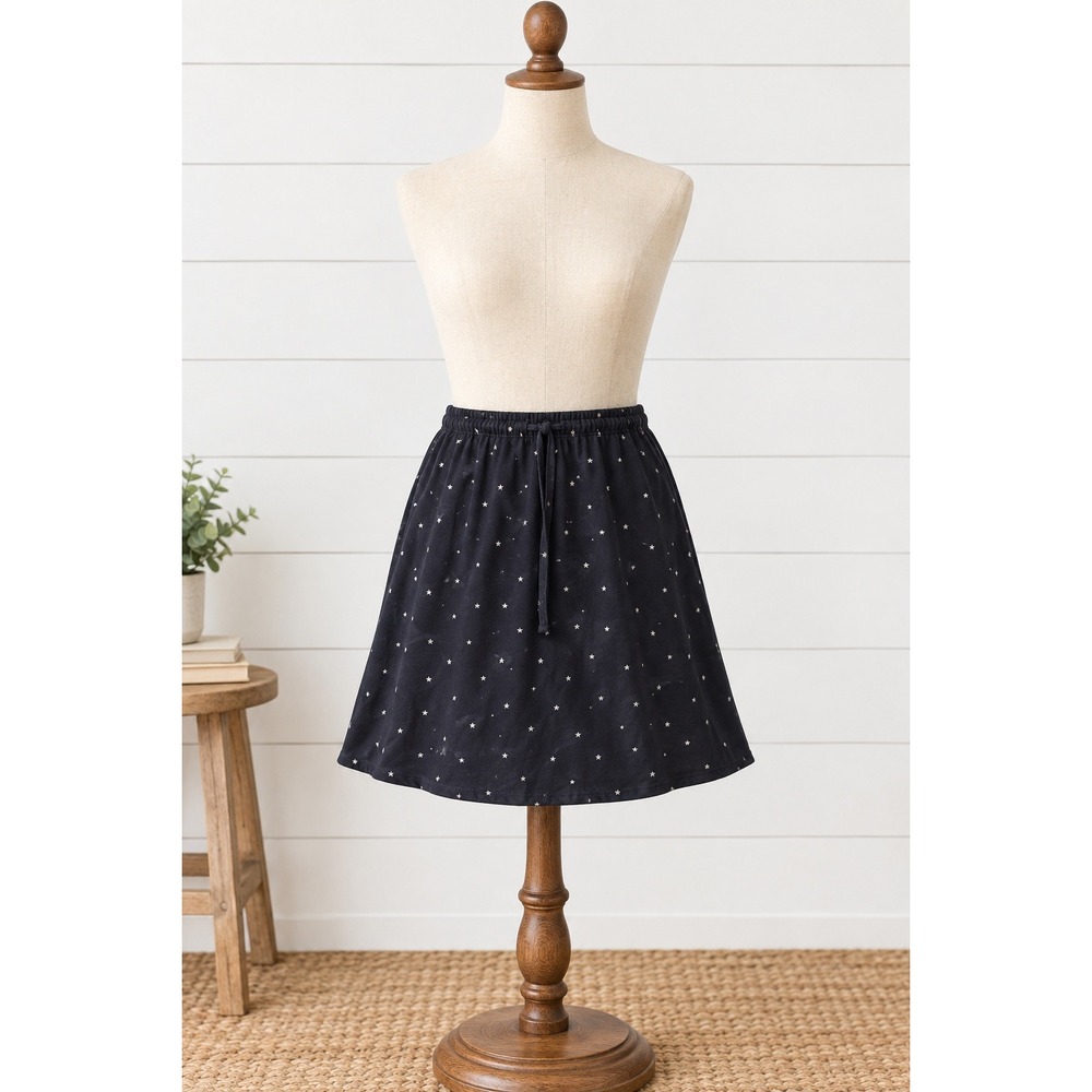 Madewell Star Print Mini Skirt Black Navy Blue A-Line Drawstring Waist Size 0